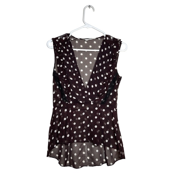 Veronica Beard Elle Polka-Dot 100% Silk Chiffon Top Black/Red/Cream Size 0 - Picture 3 of 16